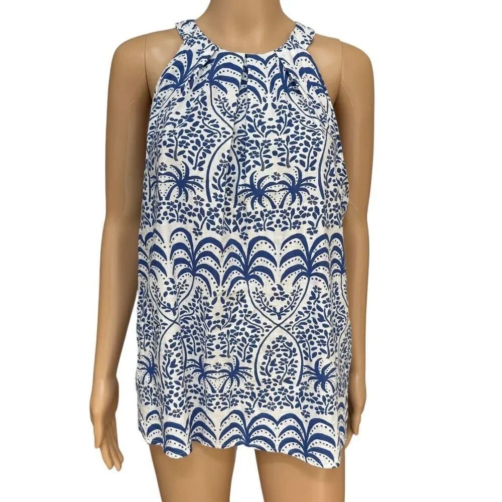 Rachel Roy linen blend tropical print halter blouse size M